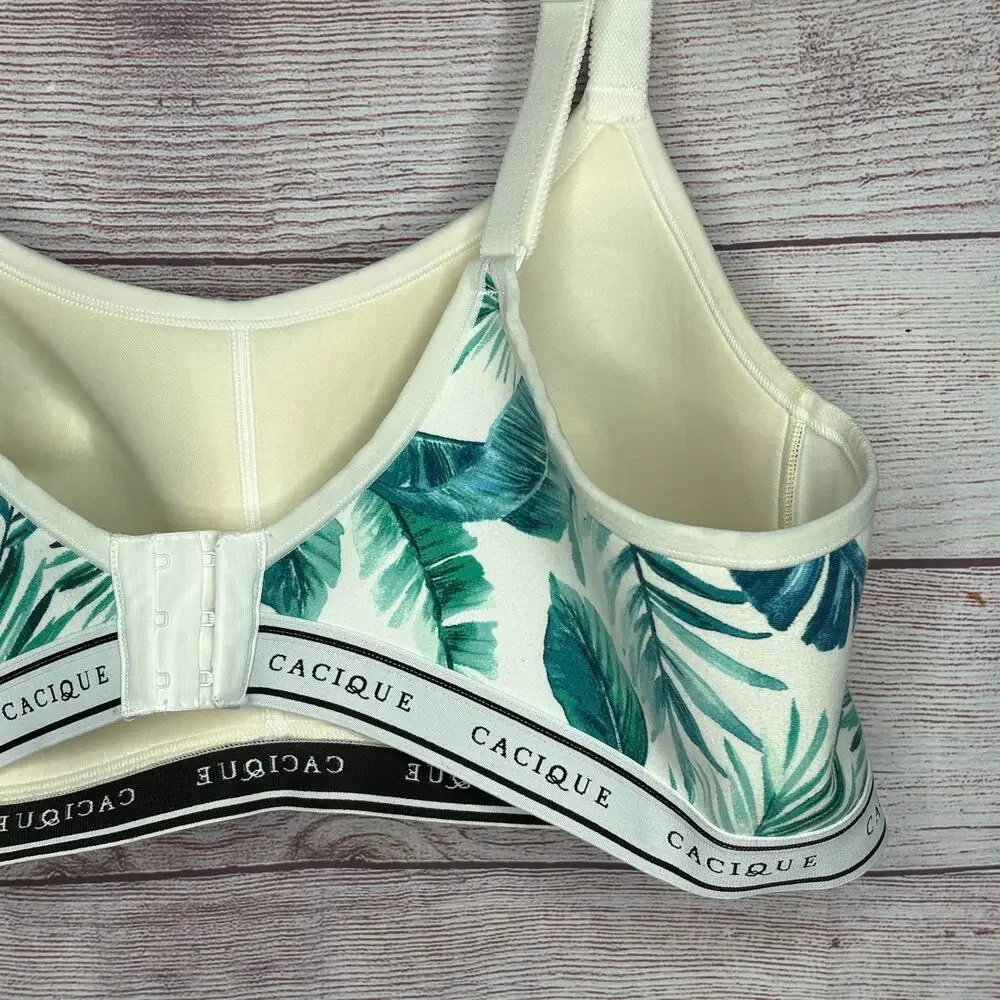 Lane Bryant Cacique Athletic Palm Leaf Tropical Wire Free Soft Cup Bra Size 44B